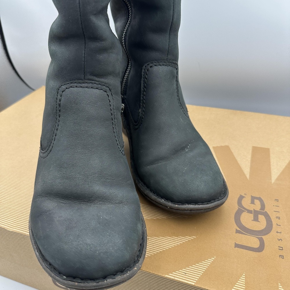 UGG Boots Womens Size 7 Black Skyfall Wedge Shearling Knit Cuff 1006145 - Picture 10 of 16